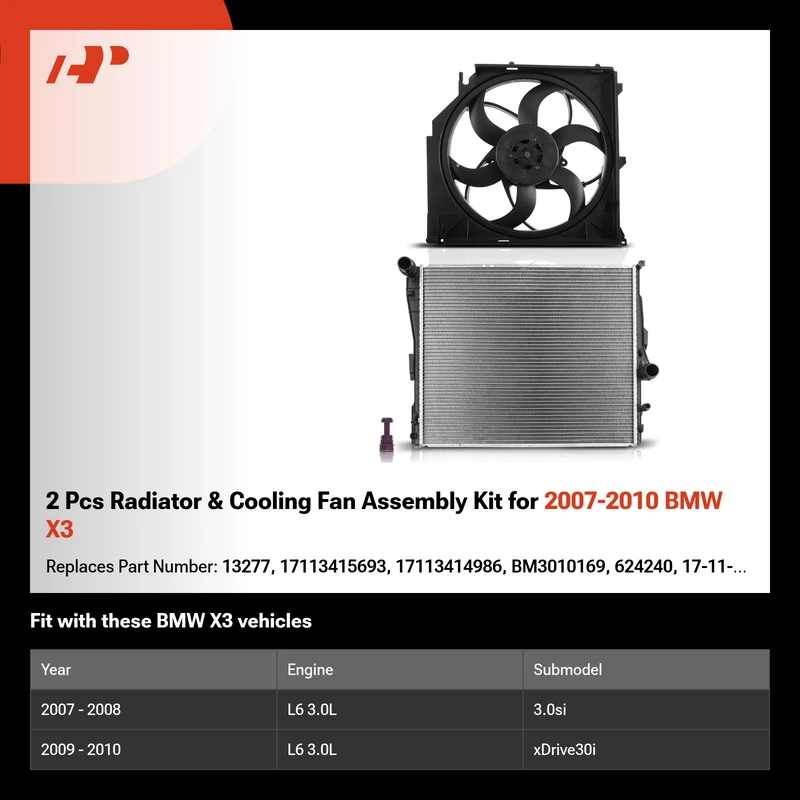 2 Pcs Radiator & Cooling Fan Assembly Kit for 2007-2010 BMW X3