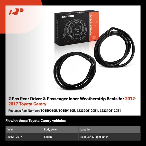 2 Pcs Rear Driver & Passenger Inner Weatherstrip Seals for 2012-2017 Toyota Camry