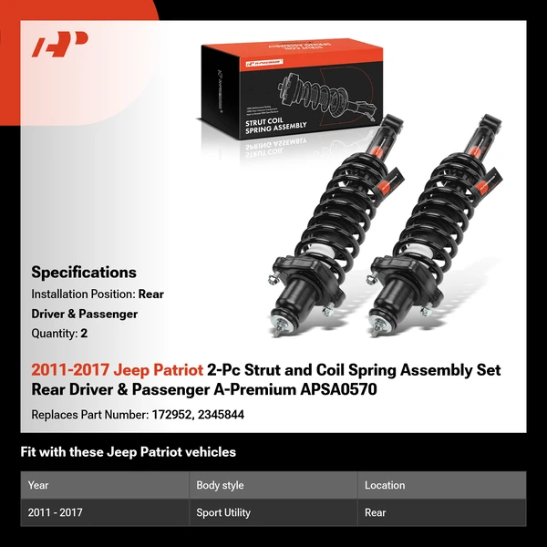 2011-2017 Jeep Patriot 2-Pc Strut and Coil Spring Assembly Set Rear Driver & Passenger A-Premium APSA0570