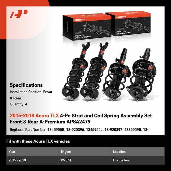 2015-2018 Acura TLX 4-Pc Strut and Coil Spring Assembly Set Front & Rear A-Premium APSA2479