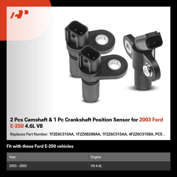 2 Pcs Camshaft & 1 Pc Crankshaft Position Sensor for 2003 Ford E-250 4.6L V8