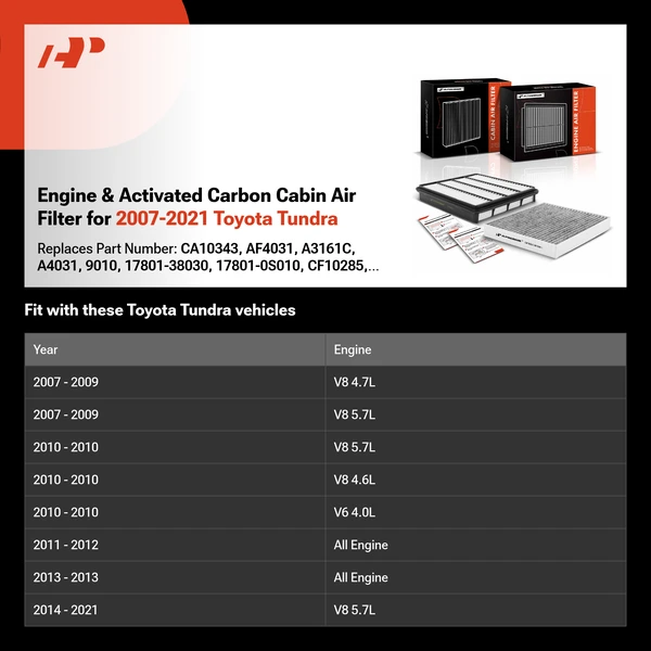 Engine & Activated Carbon Cabin Air Filter for 2007-2021 Toyota Tundra