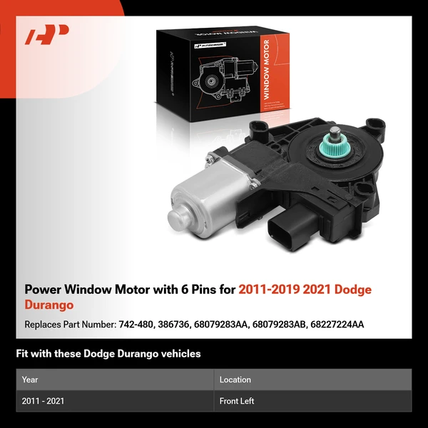 Power Window Motor with 6 Pins for 2011-2019 2021 Dodge Durango