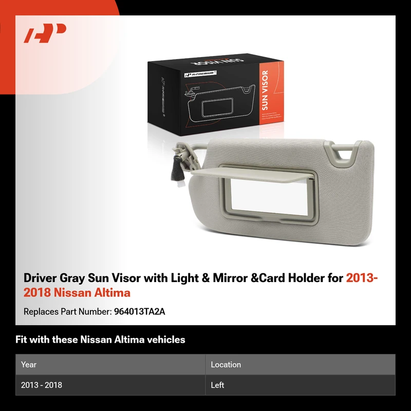 Driver Gray Sun Visor with Light & Mirror &Card Holder for 2013-2018 Nissan Altima