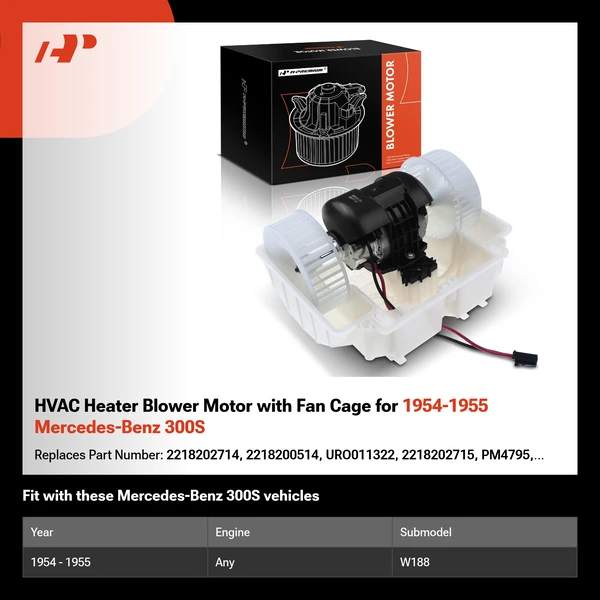 HVAC Heater Blower Motor with Fan Cage for 1954-1955 Mercedes-Benz 300S