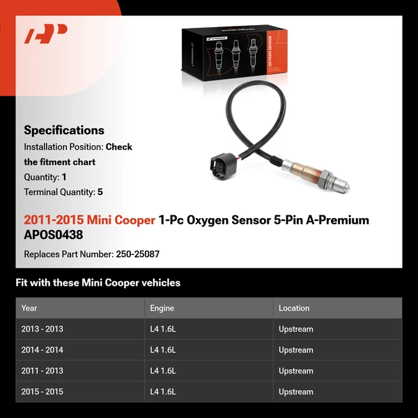 2011-2015 Mini Cooper 1-Pc Oxygen Sensor 5-Pin A-Premium APOS0438