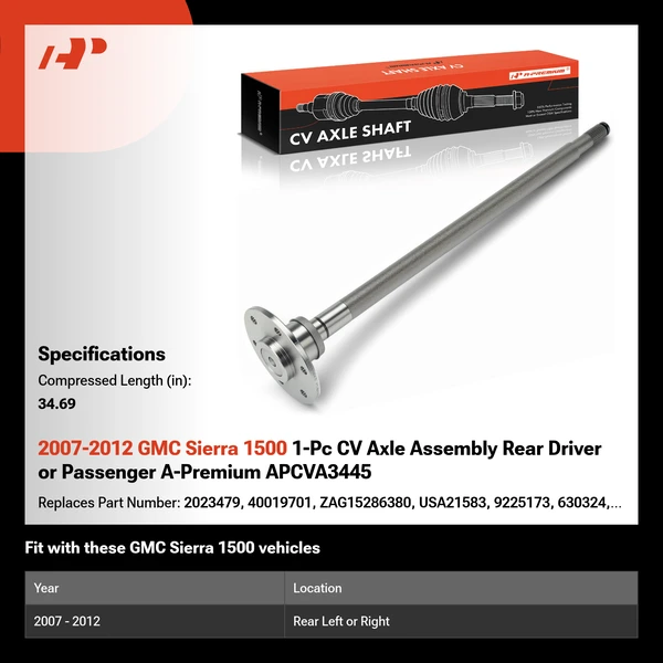 2007-2012 GMC Sierra 1500 1-Pc CV Axle Assembly Rear Driver or Passenger A-Premium APCVA3445