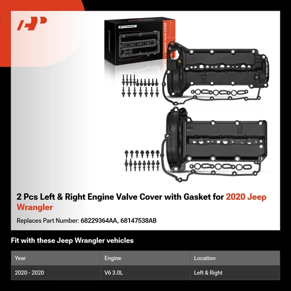 2 Pcs Left & Right Engine Valve Cover with Gasket for 2020 Jeep Wrangler