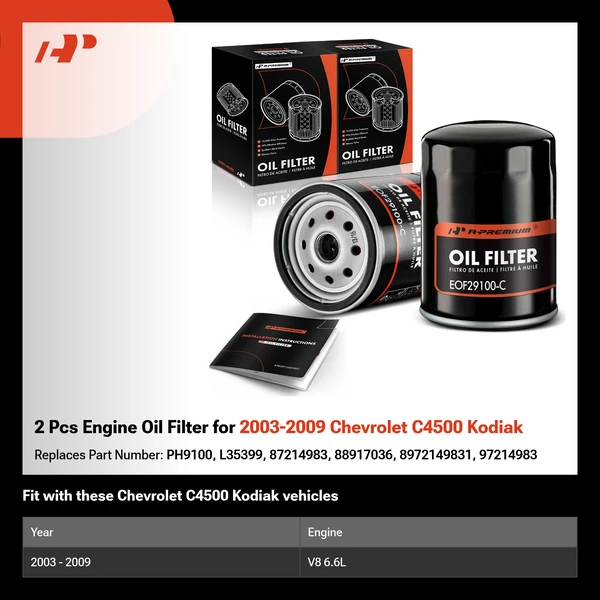 2 Pcs Engine Oil Filter for 2003-2009 Chevrolet C4500 Kodiak