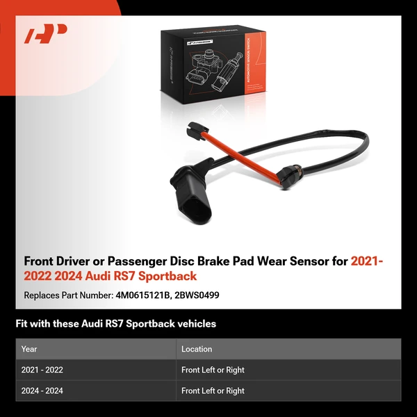 Front Driver or Passenger Disc Brake Pad Wear Sensor for 2021-2022 2024 Audi RS7 Sportback