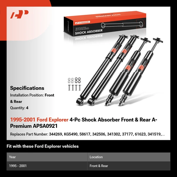 1995-2001 Ford Explorer 4-Pc Shock Absorber Front & Rear A-Premium APSA0921