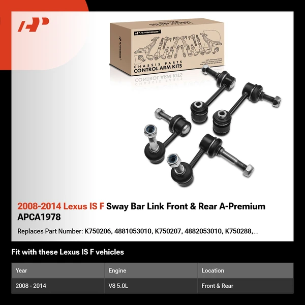 2008-2014 Lexus IS F Sway Bar Link Front & Rear A-Premium APCA1978