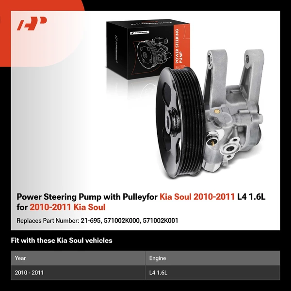 Power Steering Pump with Pulleyfor Kia Soul 2010-2011 L4 1.6L for 2010-2011 Kia Soul