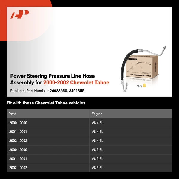 Power Steering Pressure Line Hose Assembly for 2000-2002 Chevrolet Tahoe