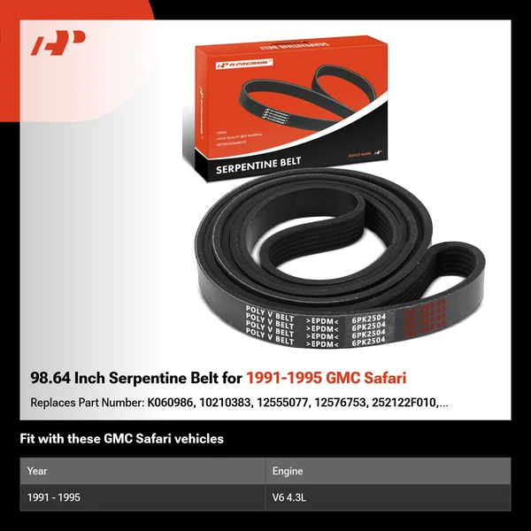 98.64 Inch Serpentine Belt for 1991-1995 GMC Safari