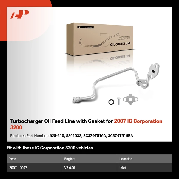 Turbocharger Oil Feed Line with Gasket for 2007 IC Corporation 3200