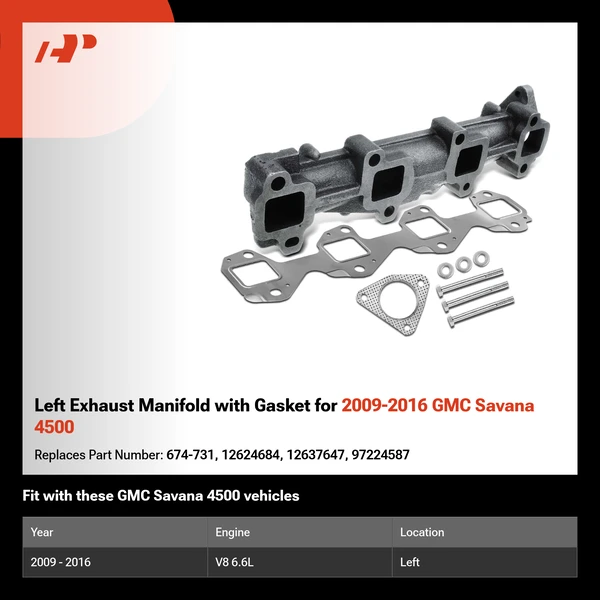 Left Exhaust Manifold with Gasket for 2009-2016 GMC Savana 4500