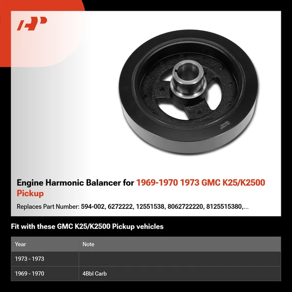 Engine Harmonic Balancer for 1969-1970 1973 GMC K25/K2500 Pickup