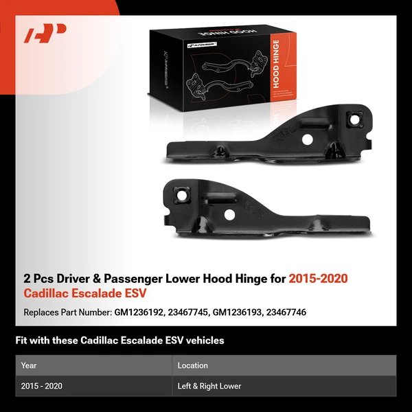 2 Pcs Driver & Passenger Lower Hood Hinge for 2015-2020 Cadillac Escalade ESV