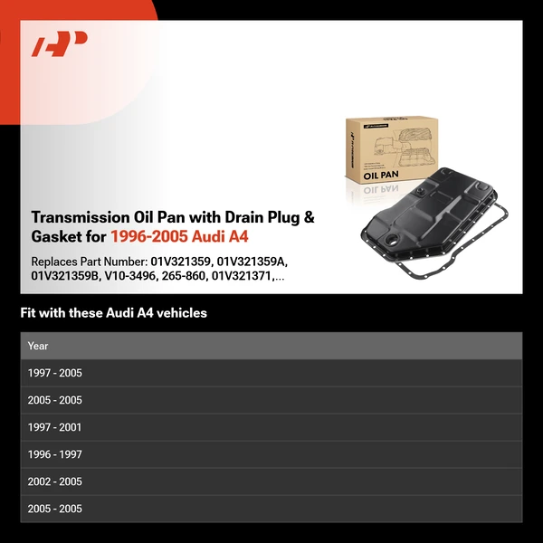 Transmission Oil Pan with Drain Plug & Gasket for 1996-2005 Audi A4