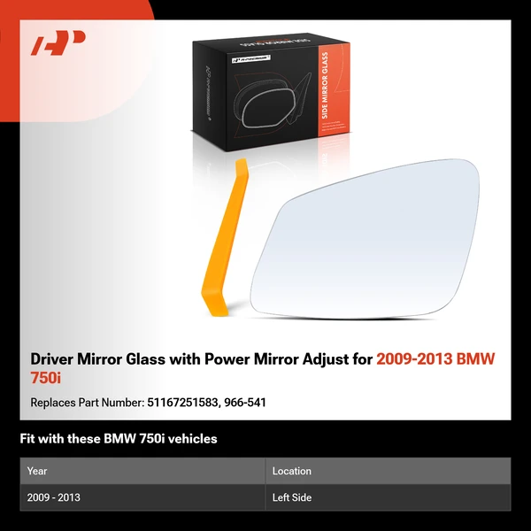 Driver Mirror Glass with Power Mirror Adjust for 2009-2013 BMW 750i