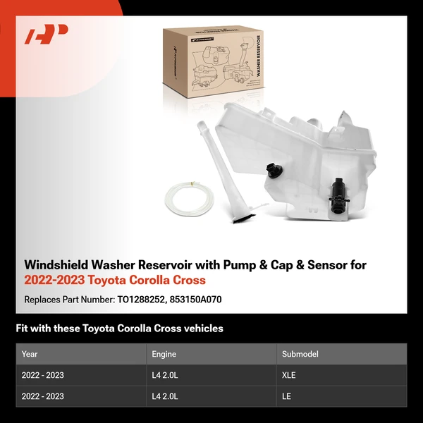 Windshield Washer Reservoir with Pump & Cap & Sensor for 2022-2023 Toyota Corolla Cross