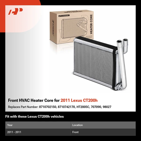 Front HVAC Heater Core for 2011 Lexus CT200h