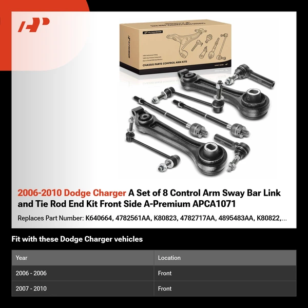 2006-2010 Dodge Charger A Set of 8 Control Arm Sway Bar Link and Tie Rod End Kit Front Side A-Premium APCA1071