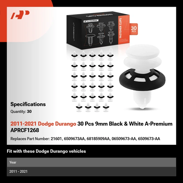 2011-2021 Dodge Durango 30 Pcs 9mm Black & White A-Premium APRCF1268