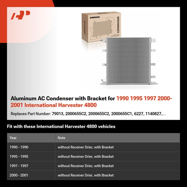 Aluminum AC Condenser with Bracket for 1990 1995 1997 2000-2001 International Harvester 4800