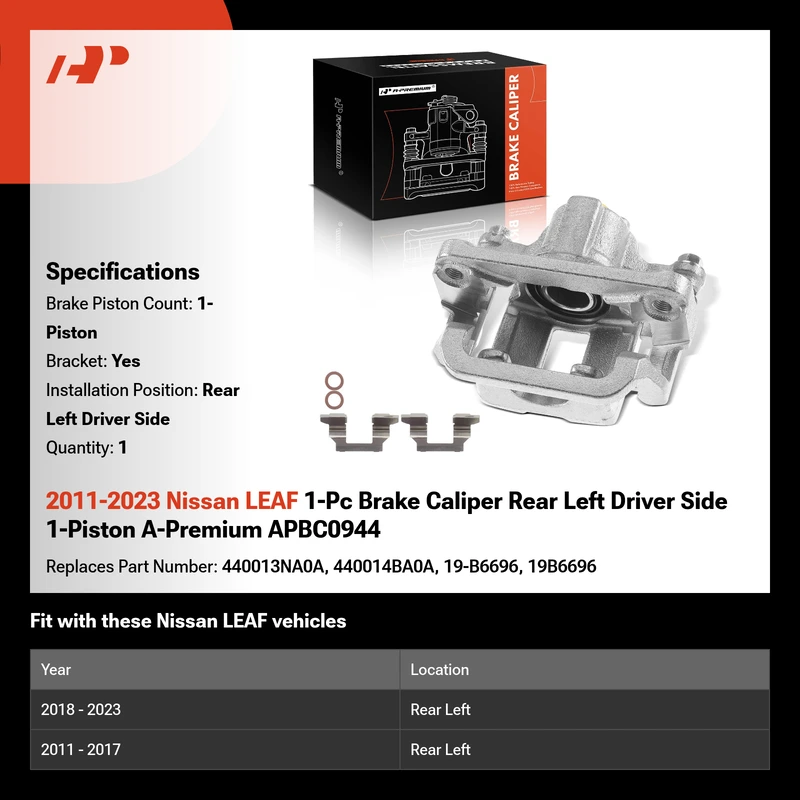 2011-2023 Nissan LEAF 1-Pc Brake Caliper Rear Left Driver Side 1-Piston A-Premium APBC0944