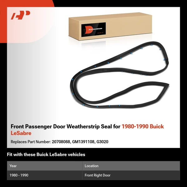 Front Passenger Door Weatherstrip Seal for 1980-1990 Buick LeSabre