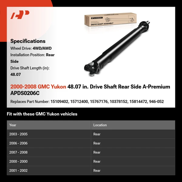 2000-2008 GMC Yukon 48.07 in. Drive Shaft Rear Side A-Premium APDS0206C