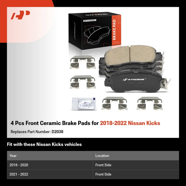4 Pcs Front Ceramic Brake Pads for 2018-2022 Nissan Kicks