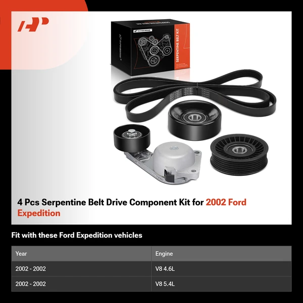 4 Pcs Serpentine Belt Drive Component Kit for 2002 Ford Expedition