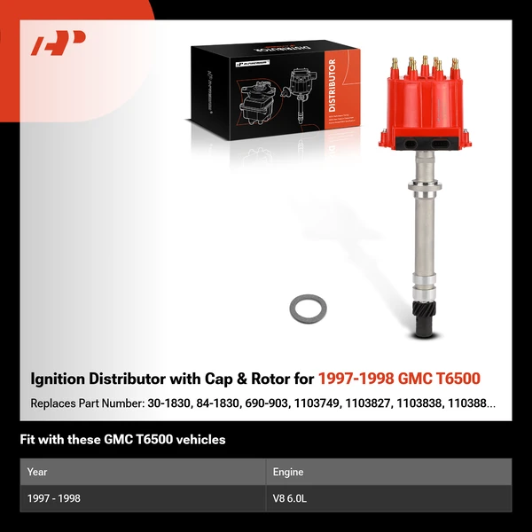 Ignition Distributor with Cap & Rotor for 1997-1998 GMC T6500