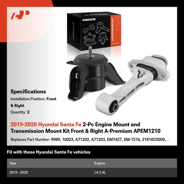 2019-2020 Hyundai Santa Fe 2-Pc Engine Mount and Transmission Mount Kit Front & Right A-Premium APEM1210