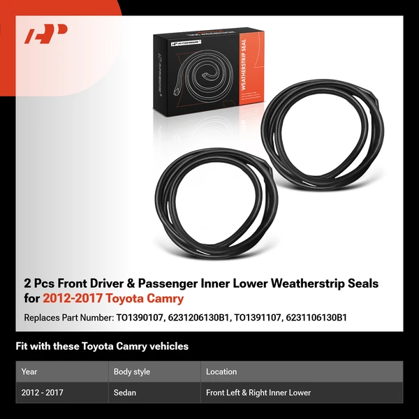 2 Pcs Front Driver & Passenger Inner Lower Weatherstrip Seals for 2012-2017 Toyota Camry