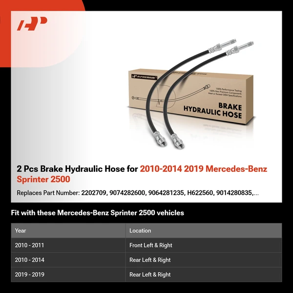 2 Pcs Brake Hydraulic Hose for 2010-2014 2019 Mercedes-Benz Sprinter 2500