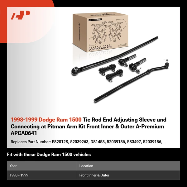1998-1999 Dodge Ram 1500 Tie Rod End Adjusting Sleeve and Connecting at Pitman Arm Kit Front Inner & Outer A-Premium APCA0641