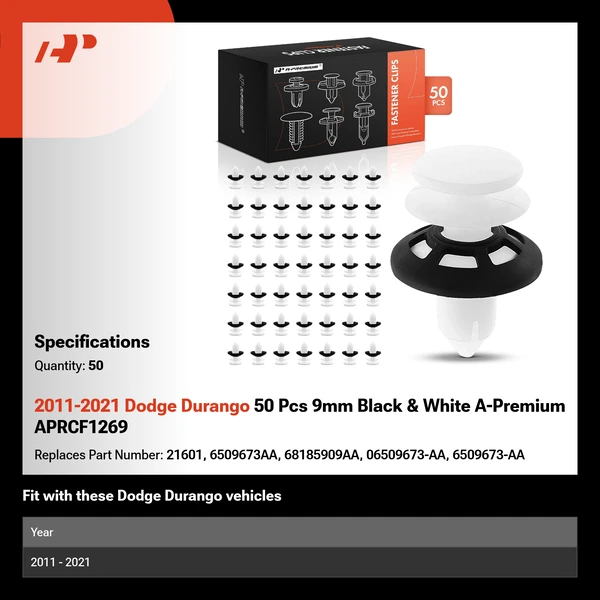 2011-2021 Dodge Durango 50 Pcs 9mm Black & White A-Premium APRCF1269