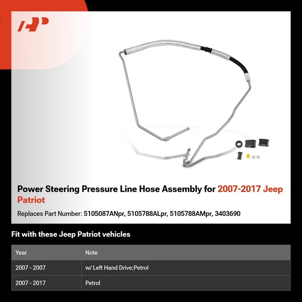 Power Steering Pressure Line Hose Assembly for 2007-2017 Jeep Patriot