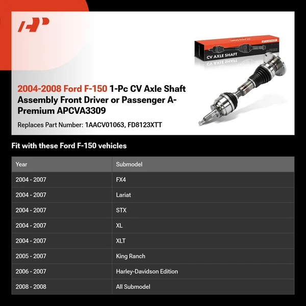 2004-2008 Ford F-150 1-Pc CV Axle Shaft Assembly Front Driver or Passenger A-Premium APCVA3309