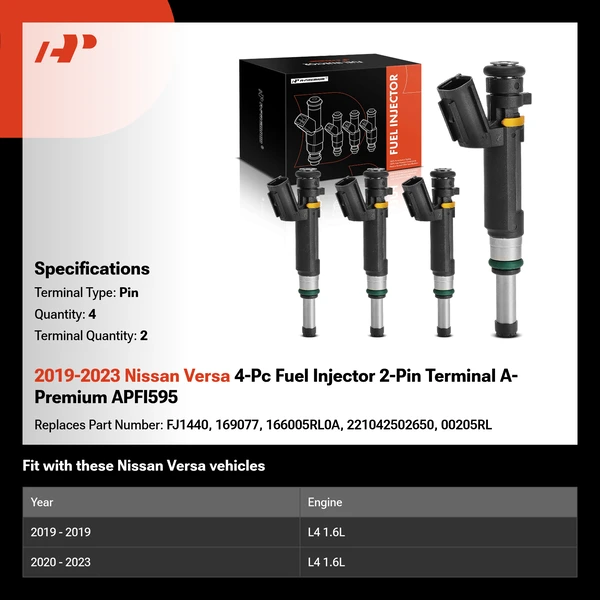 2019-2023 Nissan Versa 4-Pc Fuel Injector 2-Pin Terminal A-Premium APFI595