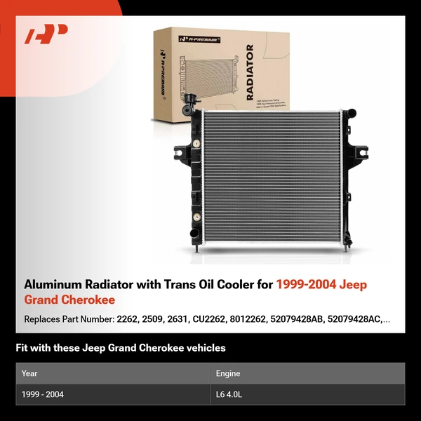 Aluminum Radiator with Trans Oil Cooler for 1999-2004 Jeep Grand Cherokee