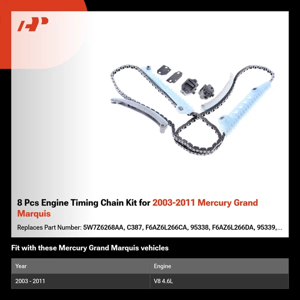 8 Pcs Engine Timing Chain Kit for 2003-2011 Mercury Grand Marquis
