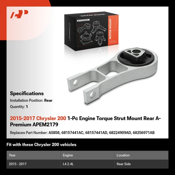 2015-2017 Chrysler 200 1-Pc Engine Torque Strut Mount Rear A-Premium APEM2179