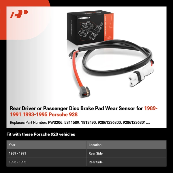 Rear Driver or Passenger Disc Brake Pad Wear Sensor for 1989-1991 1993-1995 Porsche 928