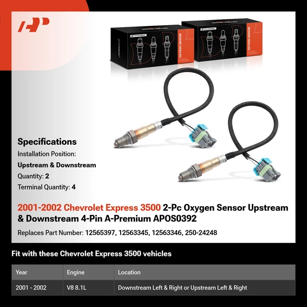 2001-2002 Chevrolet Express 3500 2-Pc Oxygen Sensor Upstream & Downstream 4-Pin A-Premium APOS0392