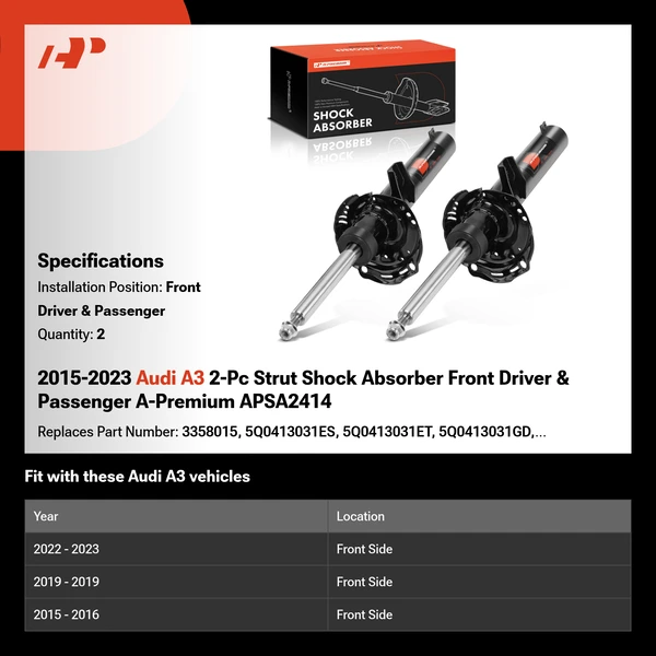 2015-2023 Audi A3 2-Pc Strut Shock Absorber Front Driver & Passenger A-Premium APSA2414
